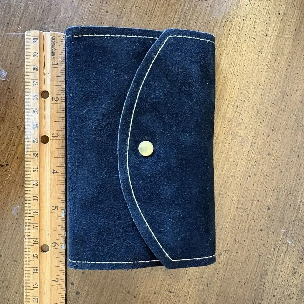 Vintage Suede Leather Womens Wallet Black Checkbook Holder Coin Pocket 6.5x 4.5
